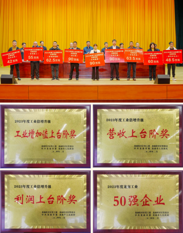 龙南新涛荣获“2023年度工业倍增升级、龙南工业50强”系列嘉奖。